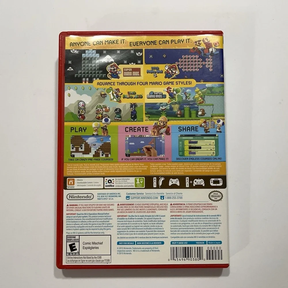 Super‎ Mario Maker Nintendo Wii U, With Inserts But No Manual Tested Cleaned